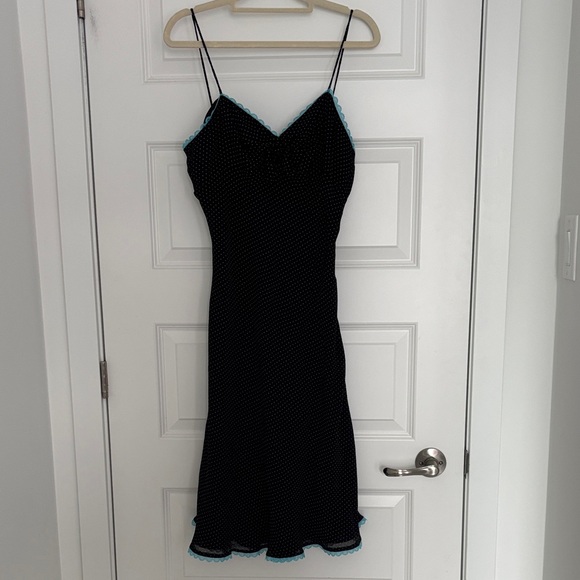 Mica Dresses & Skirts - Vintage Mica Polka Dot Slip Dress with Teal Trim